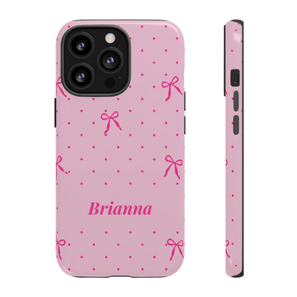 Personalized Pink Bow Phone Case – Custom Name Polka Dot Coquette Aesthetic