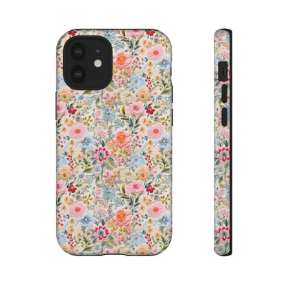Blossom Meadow Phone Case – Vintage Embroidery Floral Aesthetic