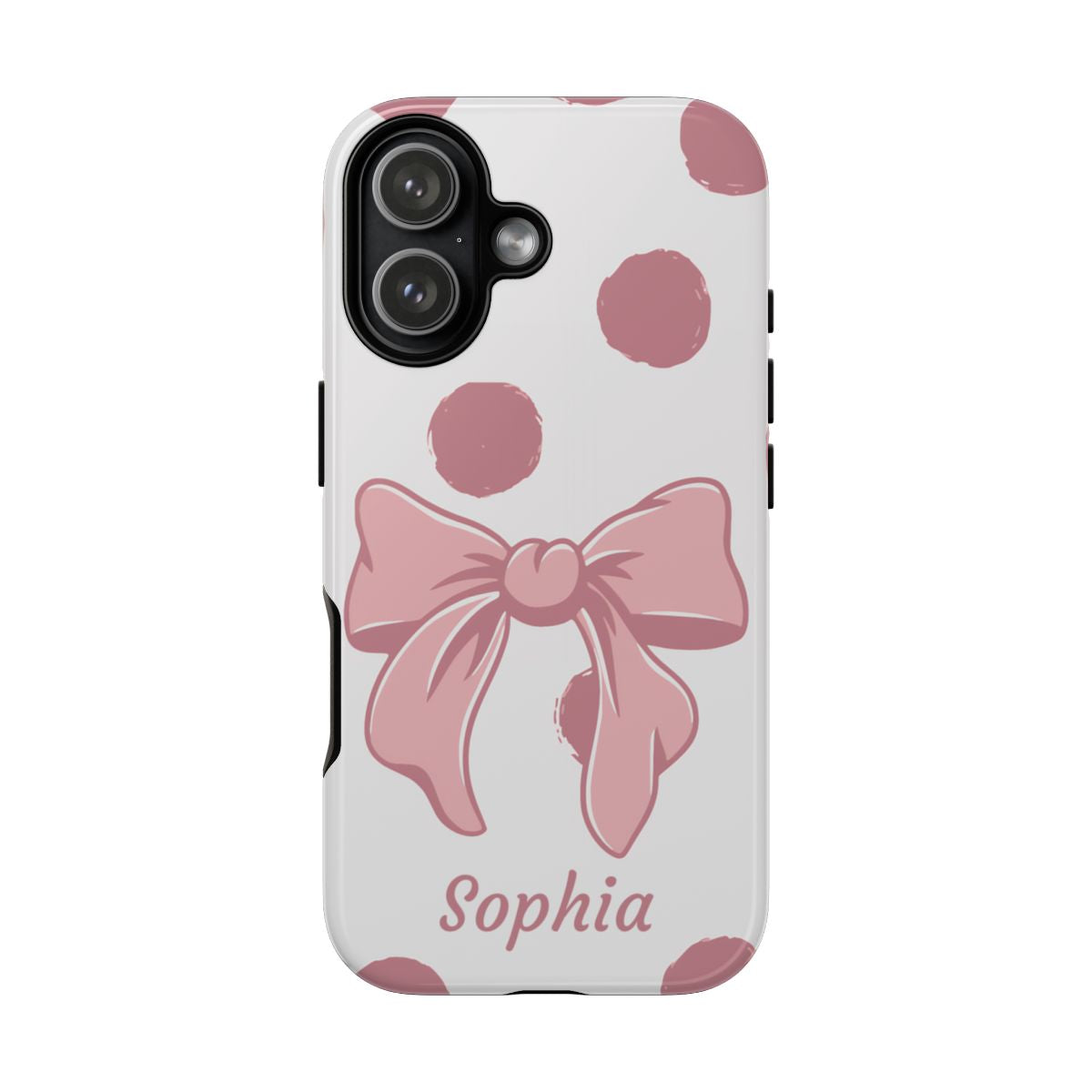 Personalized Pink Polka Dot Bow Phone Case – Custom Name Coquette Aesthetic