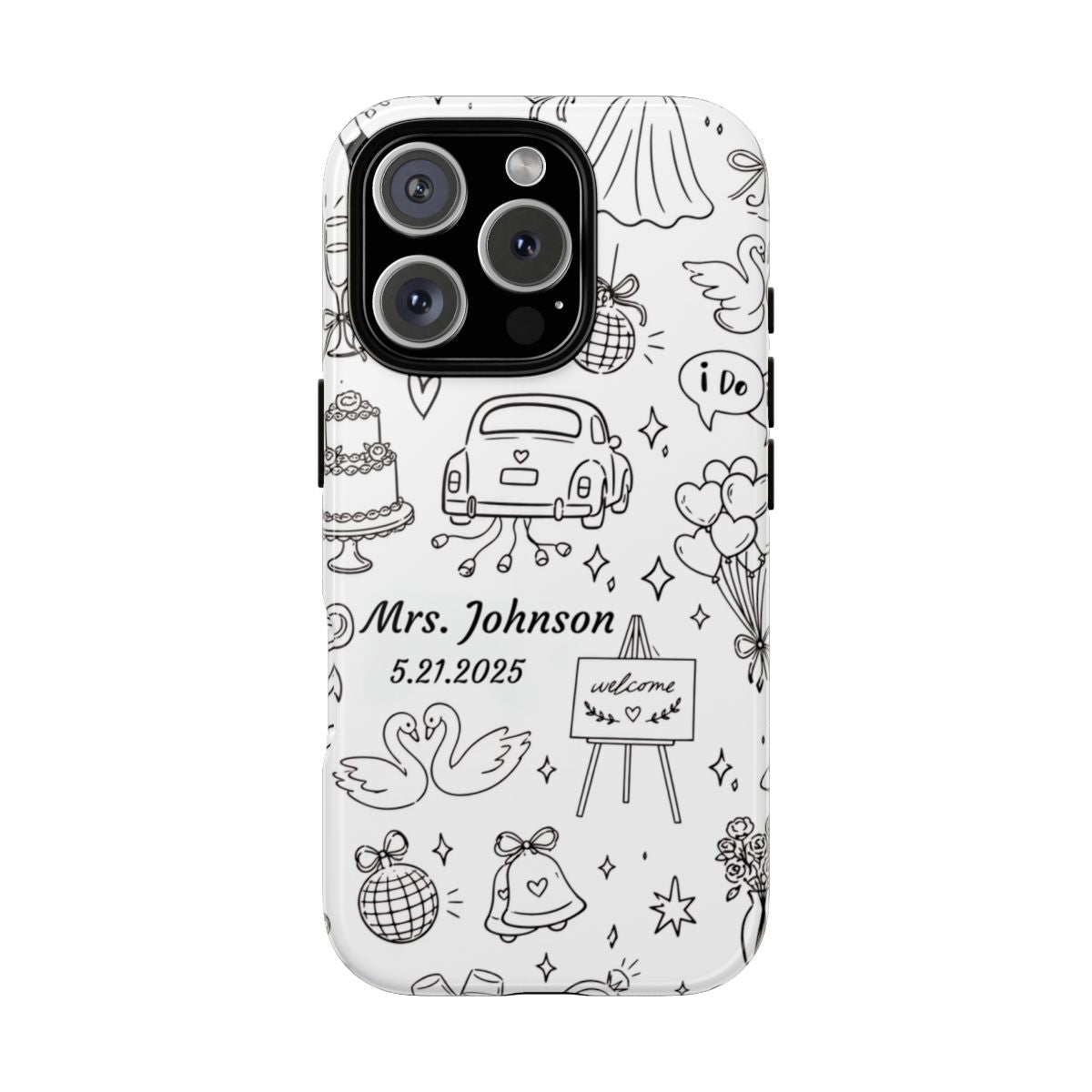 Black Wedding Phone Case – Personalized Name & Date Gift