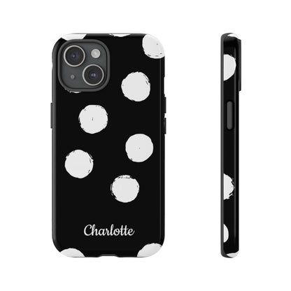Personalized Black Polka Dot Phone Case – Custom Name Bold Monochrome Aesthetic