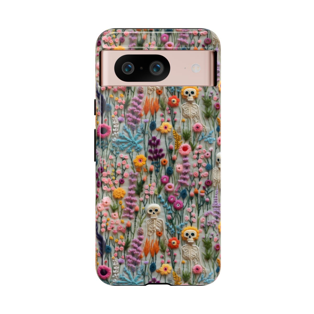 Embroidered Skeleton Flower Phone Case - Gothic Floral Art