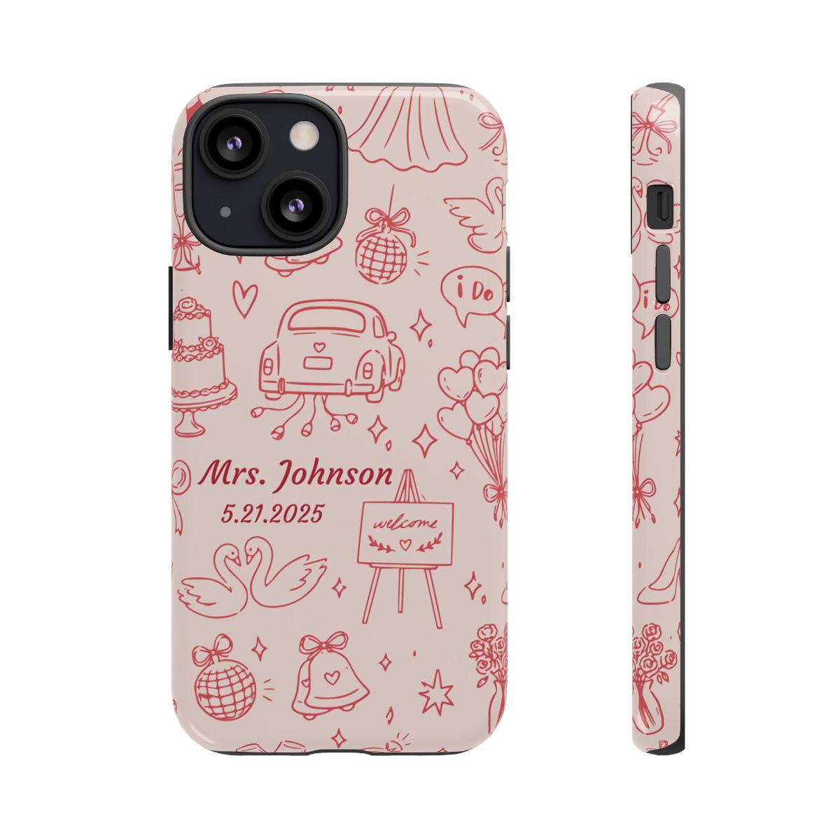 Pink Personalized Wedding Phone Case – Custom Name & Date Bridal Gift