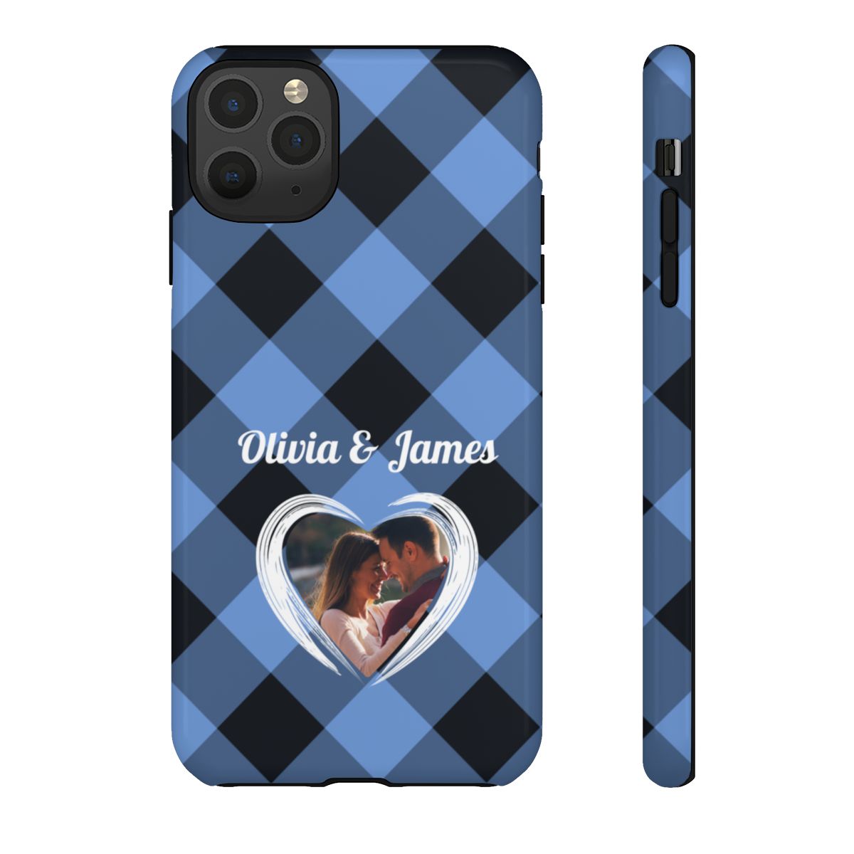 Personalized Blue Plaid Phone Case - Custom Photo & Name