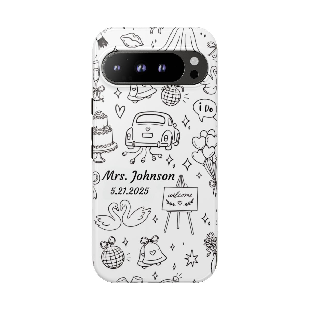Black Wedding Phone Case – Personalized Name & Date Gift