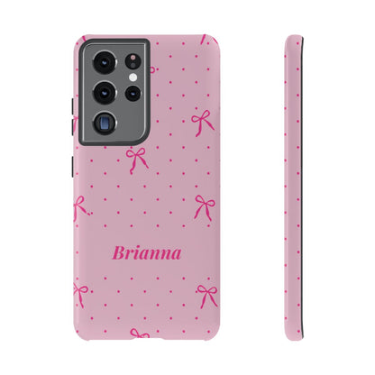 Personalized Pink Bow Phone Case – Custom Name Polka Dot Coquette Aesthetic