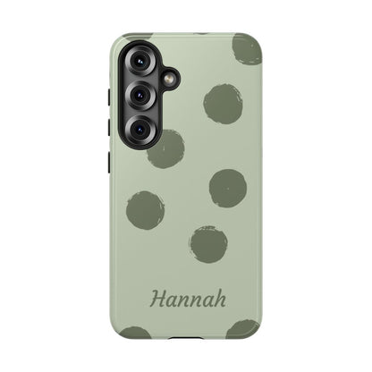 Personalized Sage Green Polka Dot Phone Case – Custom Name Matcha Aesthetic