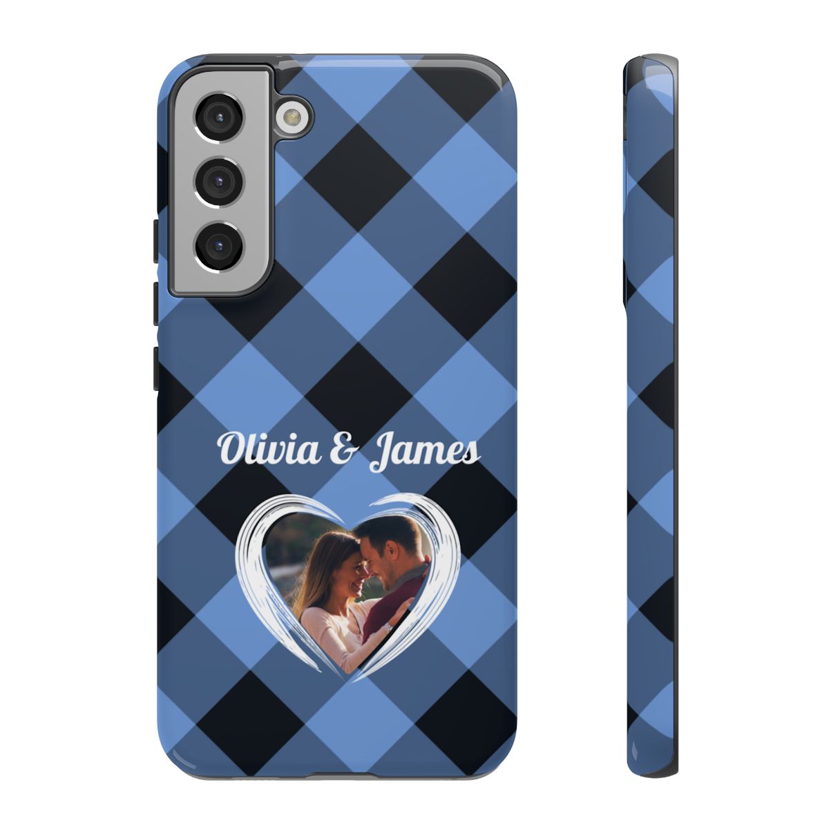 Personalized Blue Plaid Phone Case - Custom Photo & Name