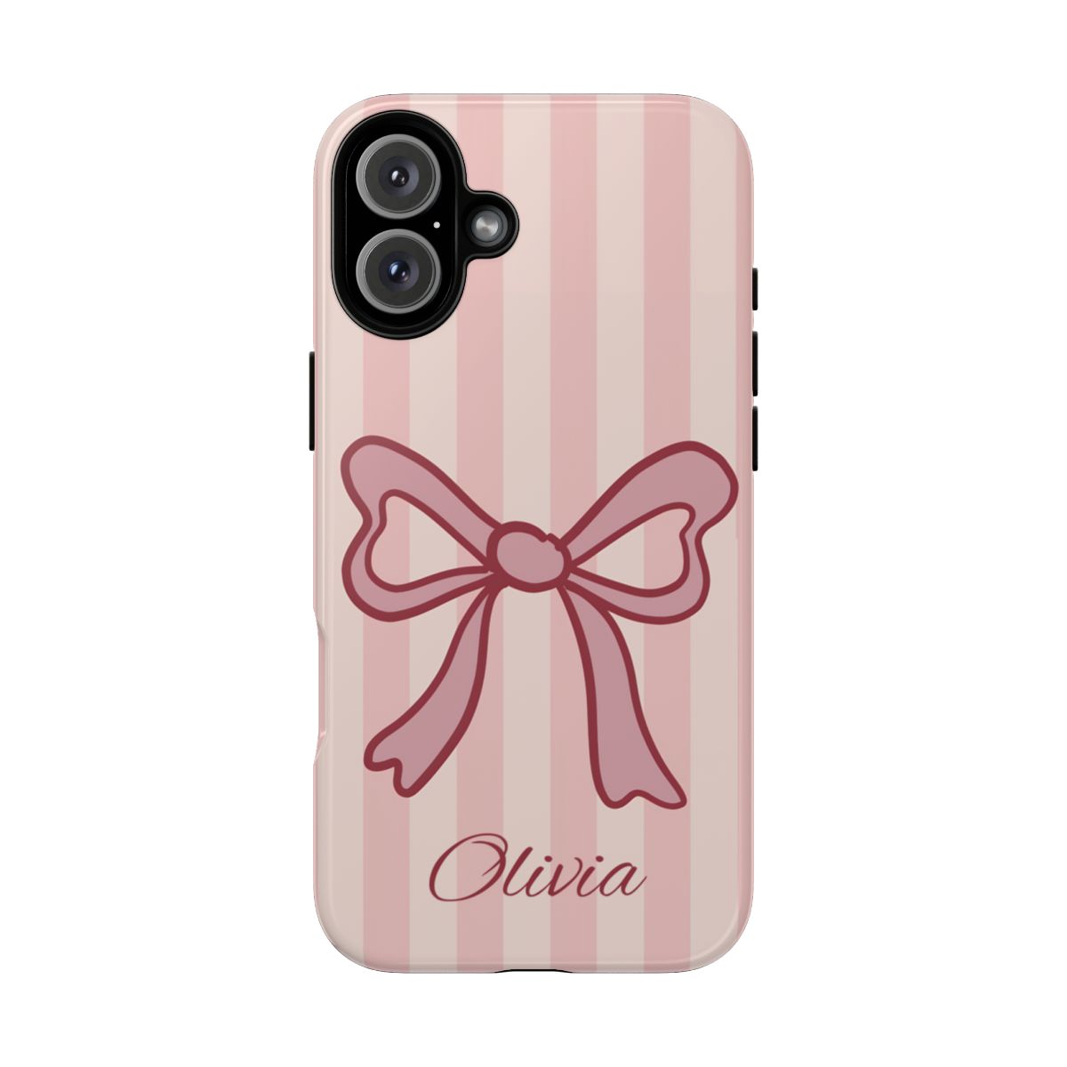 Personalized Pink Bow Phone Case – Soft Pastel Striped Coquette Aesthetic