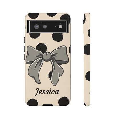 Personalized Polka Dot Bow Phone Case – Custom Name Coquette Retro Aesthetic