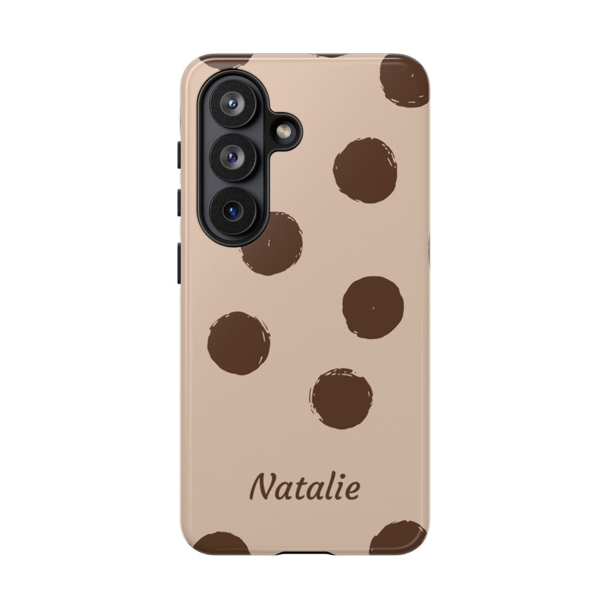 Personalized Brown Polka Dot Phone Case – Custom Name Neutral Boho Aesthetic