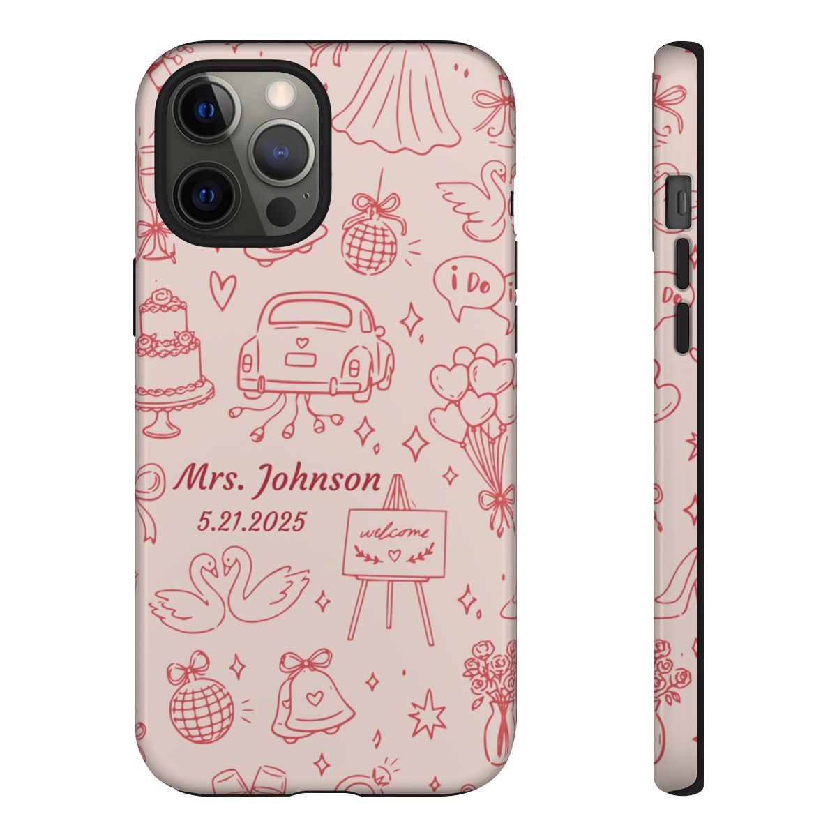 Pink Personalized Wedding Phone Case – Custom Name & Date Bridal Gift
