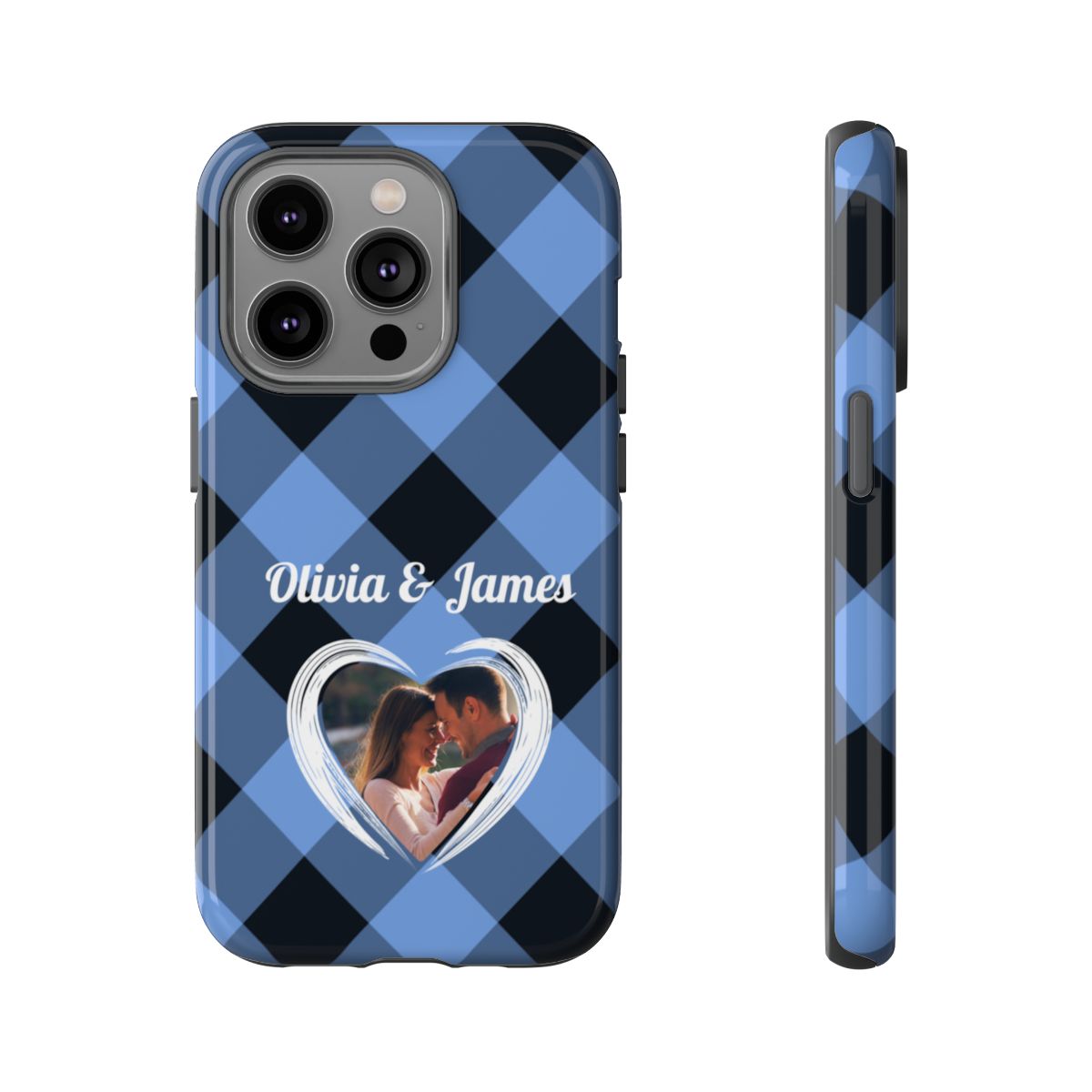 Personalized Blue Plaid Phone Case - Custom Photo & Name