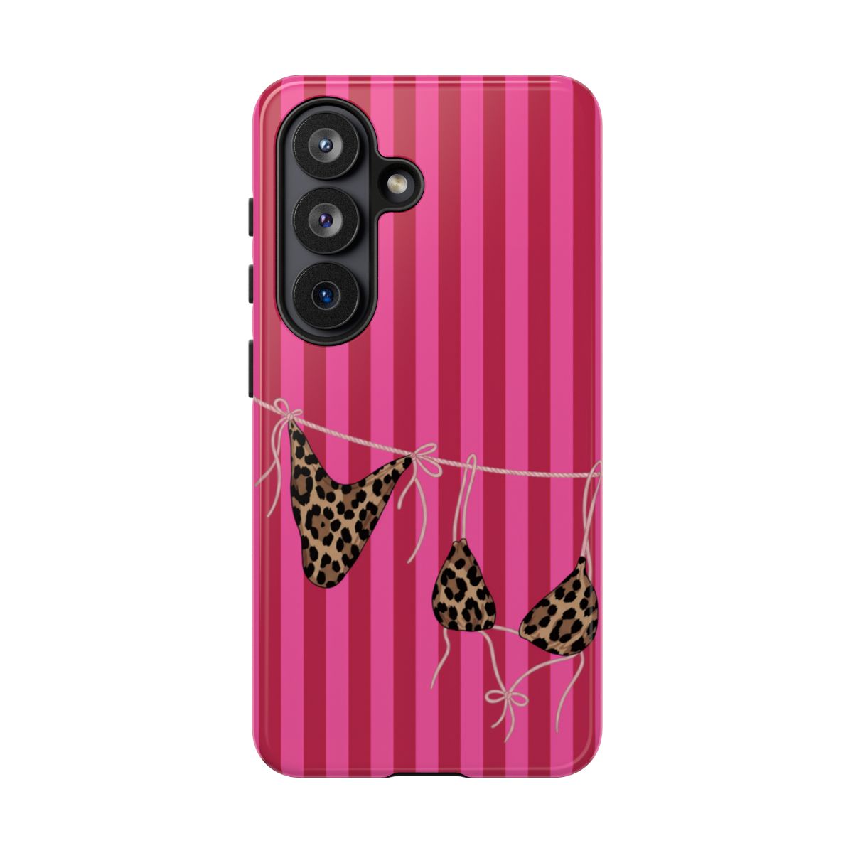 Leopard Bikini Striped Phone Case – Trendy Summer Beach Aesthetic