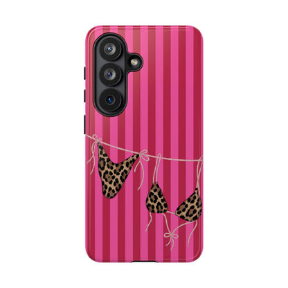 Leopard Bikini Striped Phone Case – Trendy Summer Beach Aesthetic