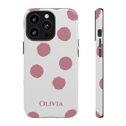Personalized Pink Polka Dot Phone Case – Custom Name White Blush Aesthetic