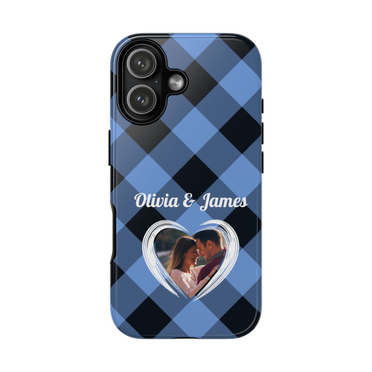 Personalized Blue Plaid Phone Case - Custom Photo & Name