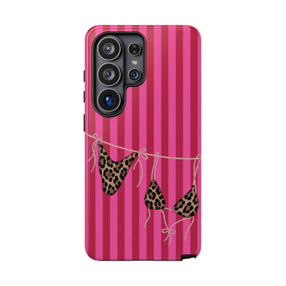 Leopard Bikini Striped Phone Case – Trendy Summer Beach Aesthetic