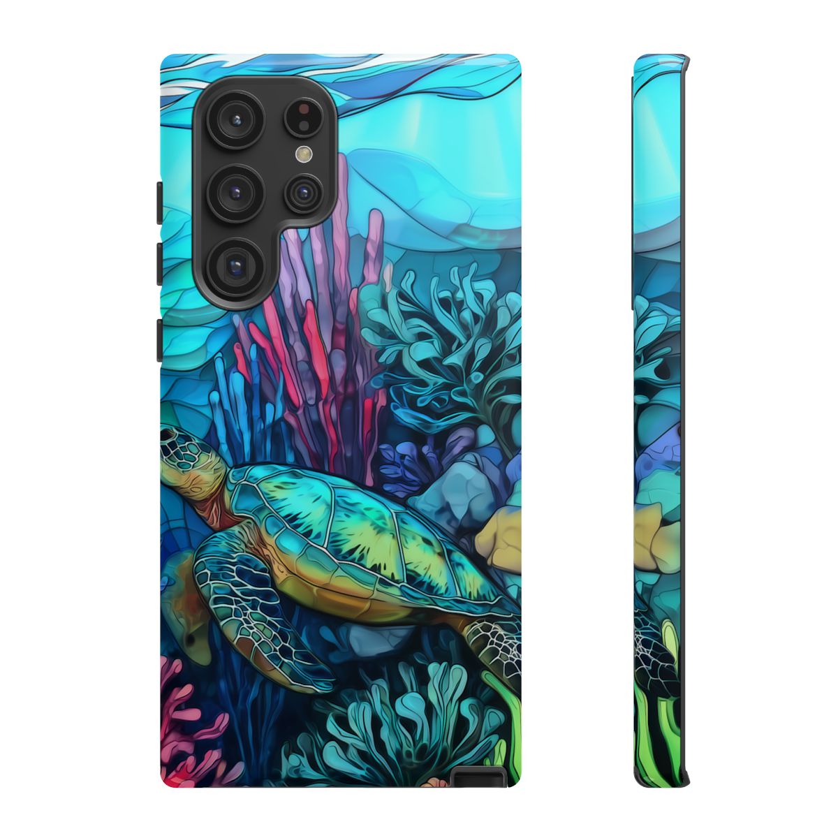 Stained Glass Turtle Phone Case – Coastal Blue Ocean Mosaic Aesthetic
