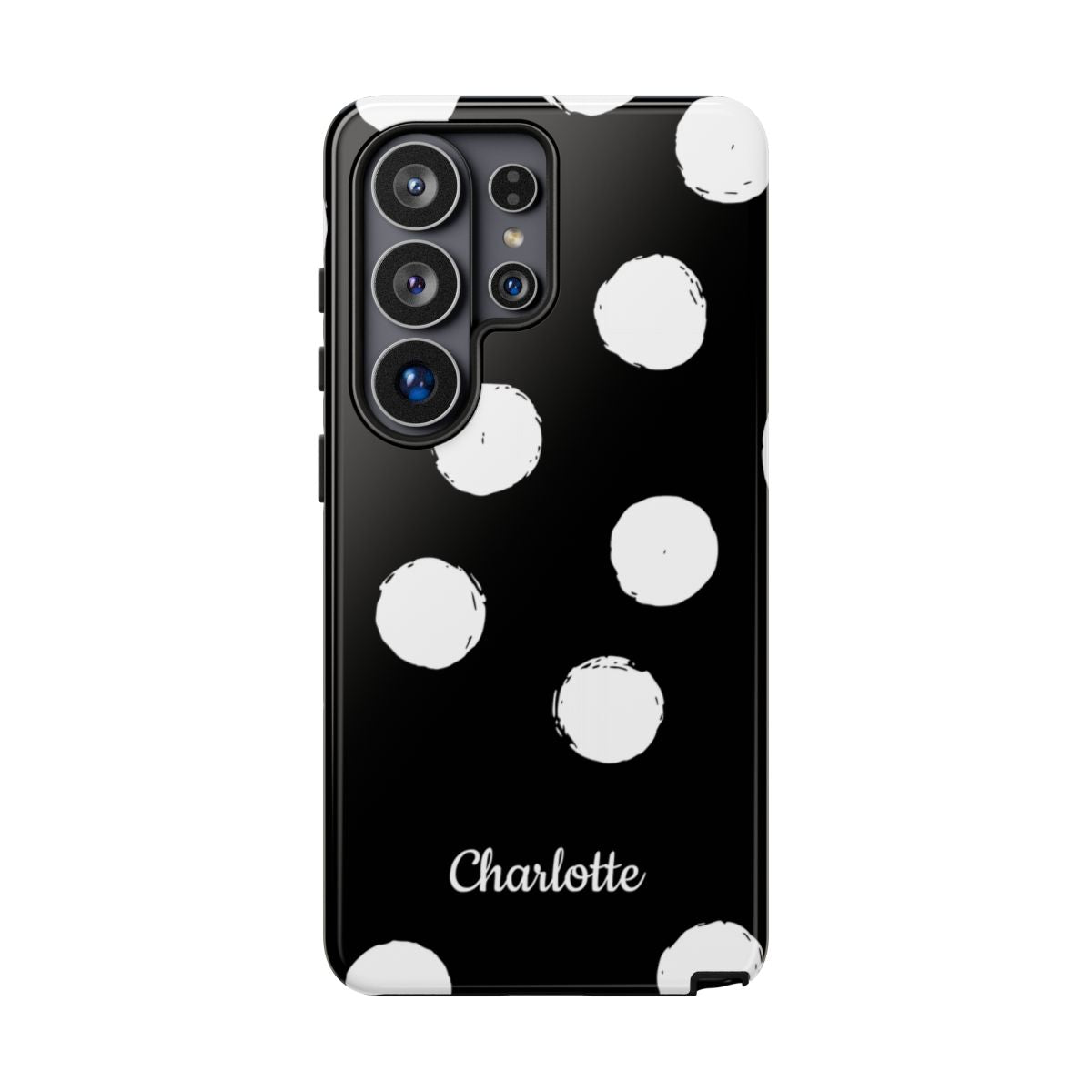 Personalized Black Polka Dot Phone Case – Custom Name Bold Monochrome Aesthetic
