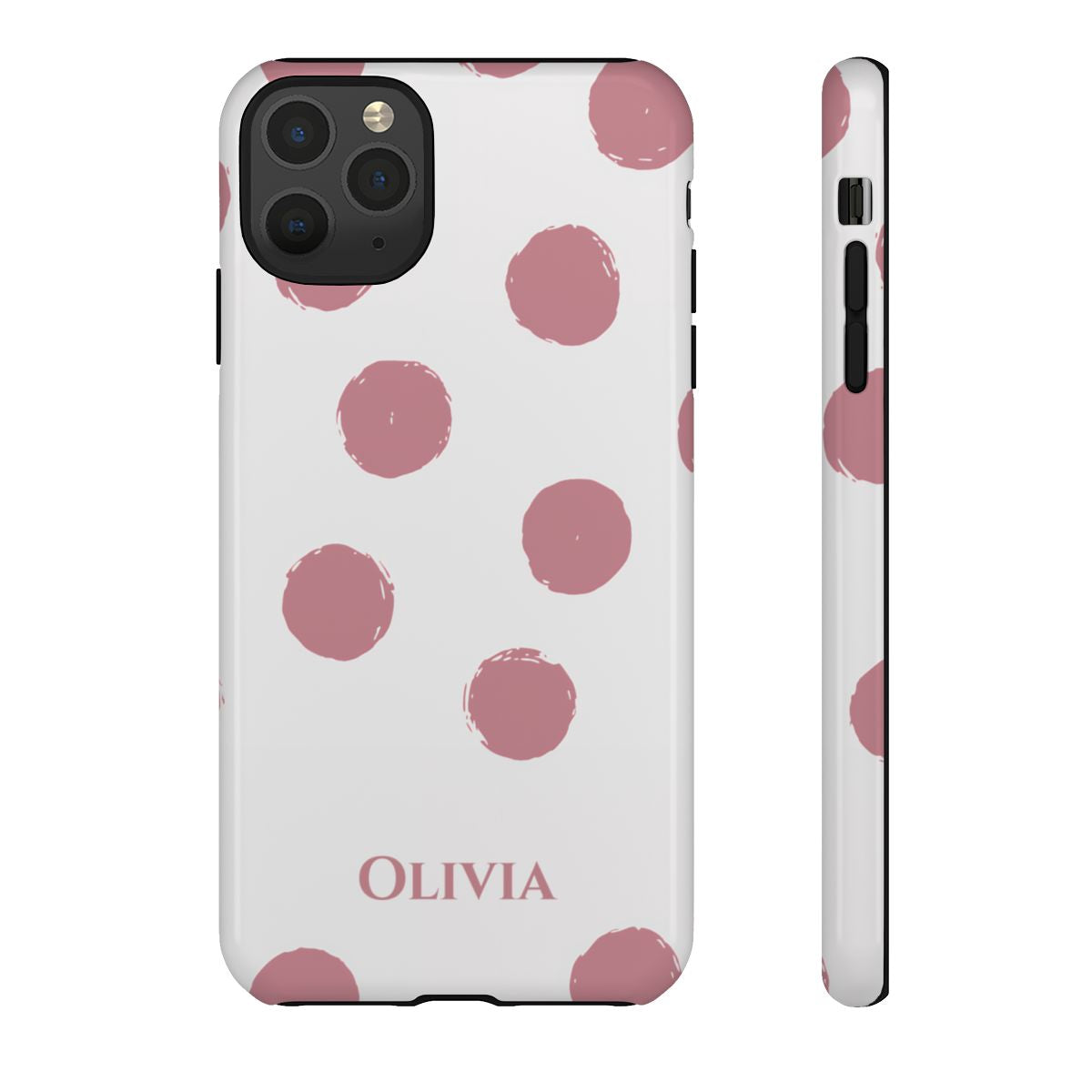 Personalized Pink Polka Dot Phone Case – Custom Name White Blush Aesthetic