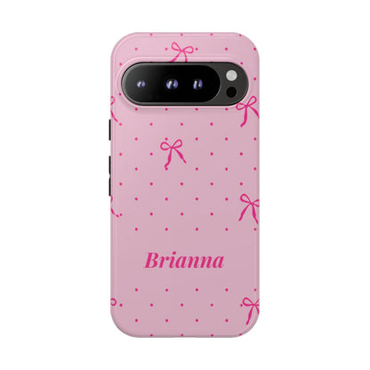 Personalized Pink Bow Phone Case – Custom Name Polka Dot Coquette Aesthetic