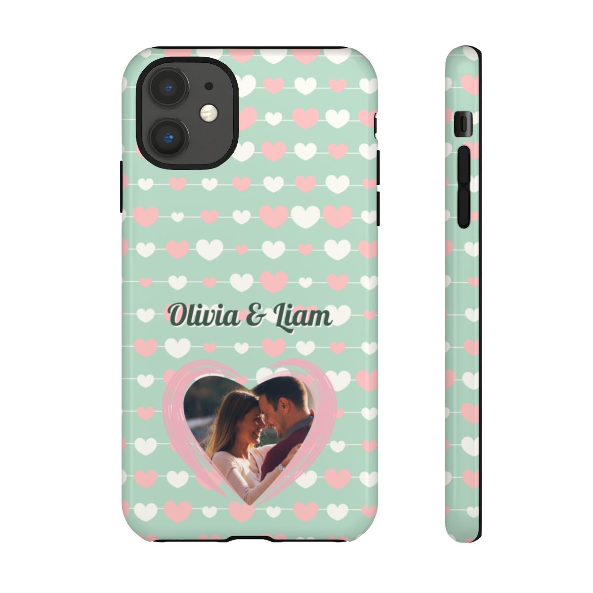 Personalized Mint Green Heart Phone Case - Custom Name and Photo