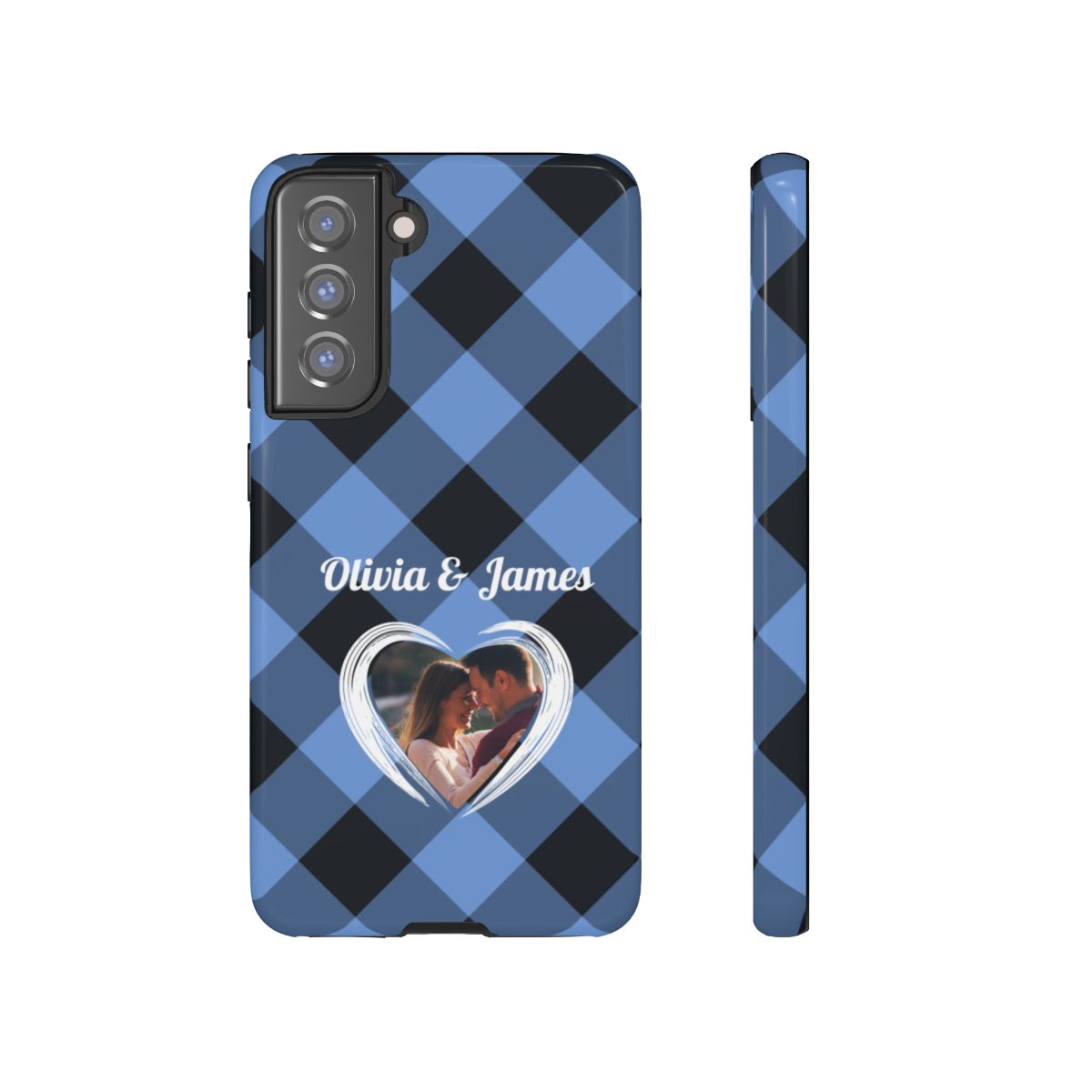 Personalized Blue Plaid Phone Case - Custom Photo & Name