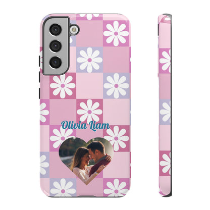 Personalized Pink Floral Checkered Tough Case
