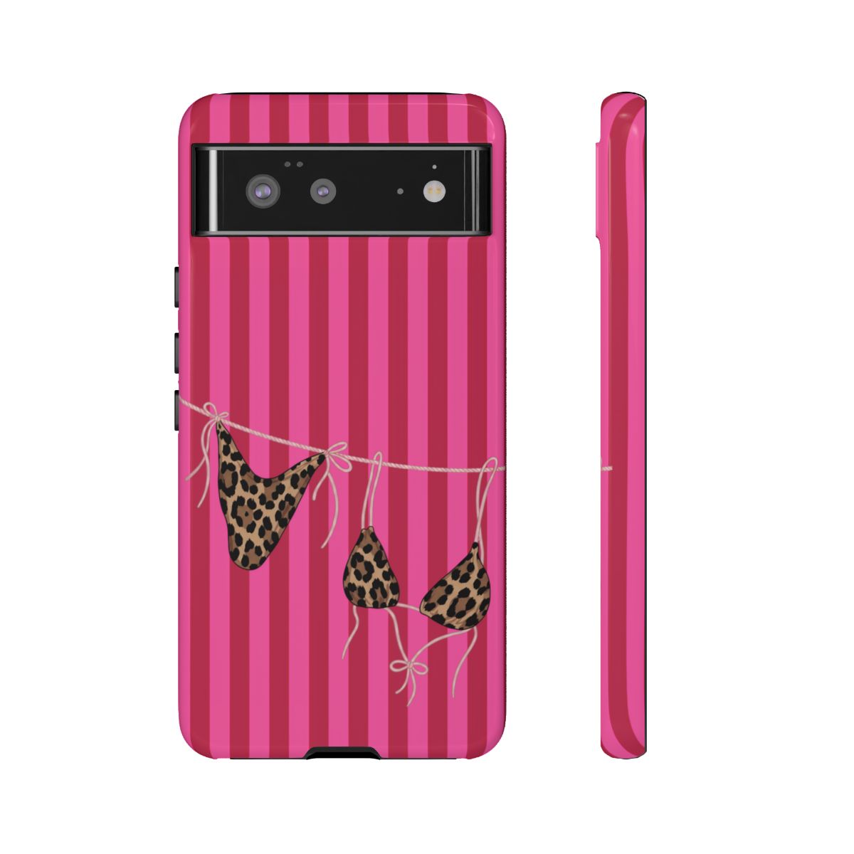 Leopard Bikini Striped Phone Case – Trendy Summer Beach Aesthetic