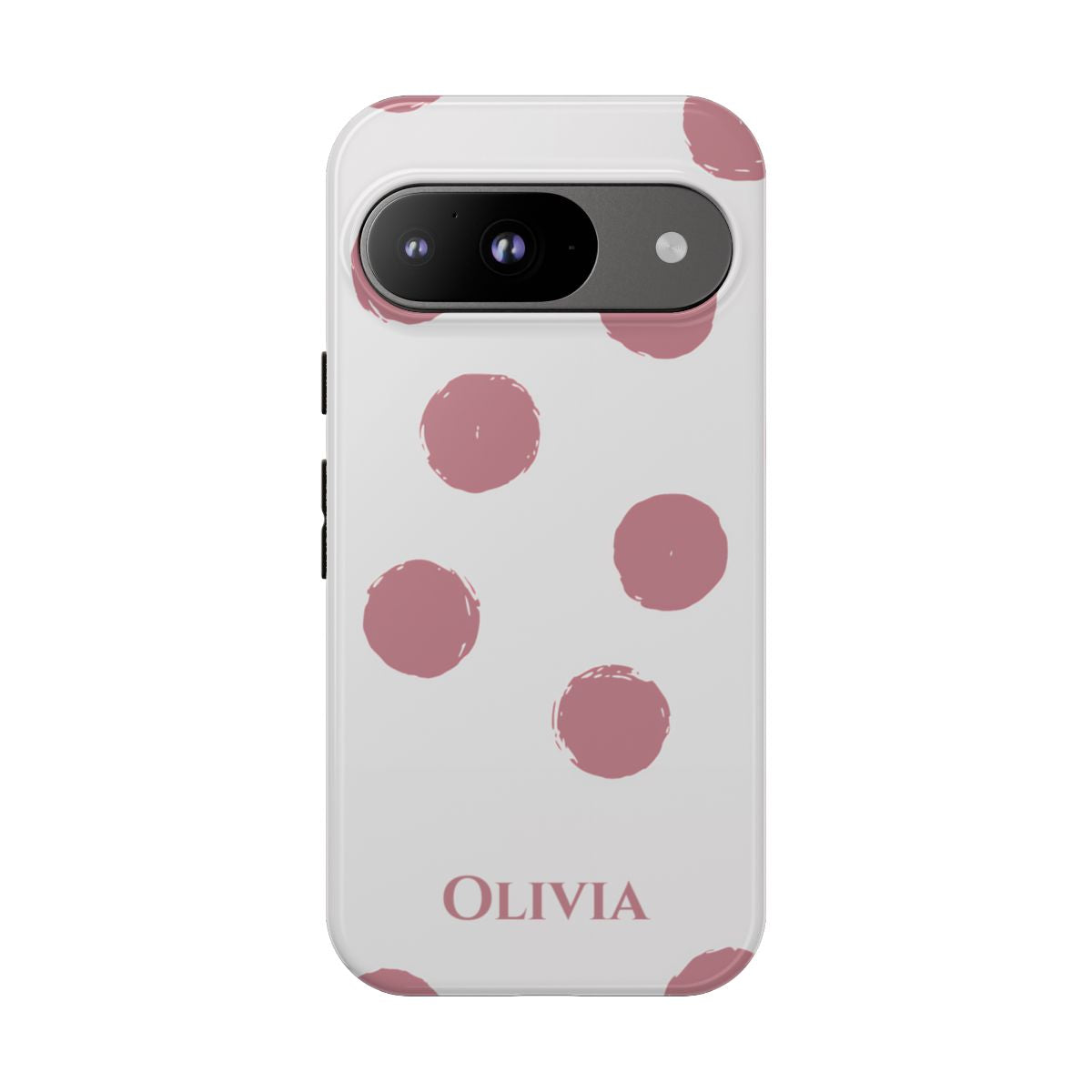 Personalized Pink Polka Dot Phone Case – Custom Name White Blush Aesthetic