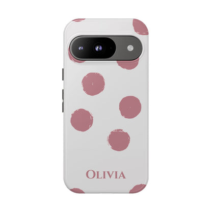 Personalized Pink Polka Dot Phone Case – Custom Name White Blush Aesthetic