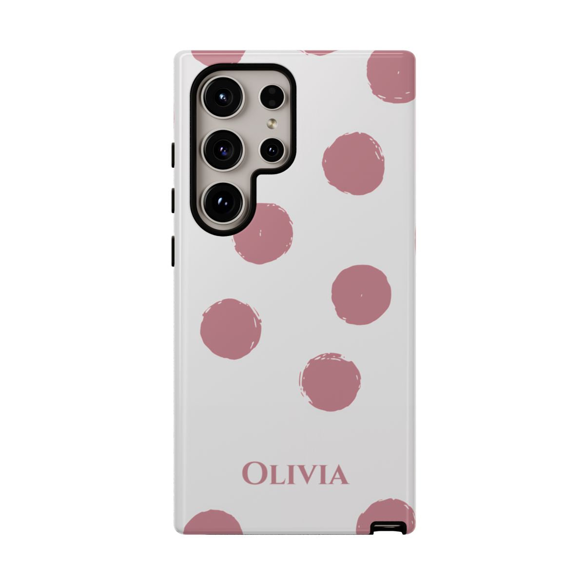 Personalized Pink Polka Dot Phone Case – Custom Name White Blush Aesthetic