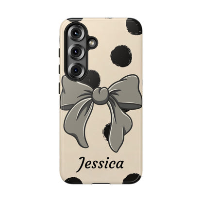 Personalized Polka Dot Bow Phone Case – Custom Name Coquette Retro Aesthetic