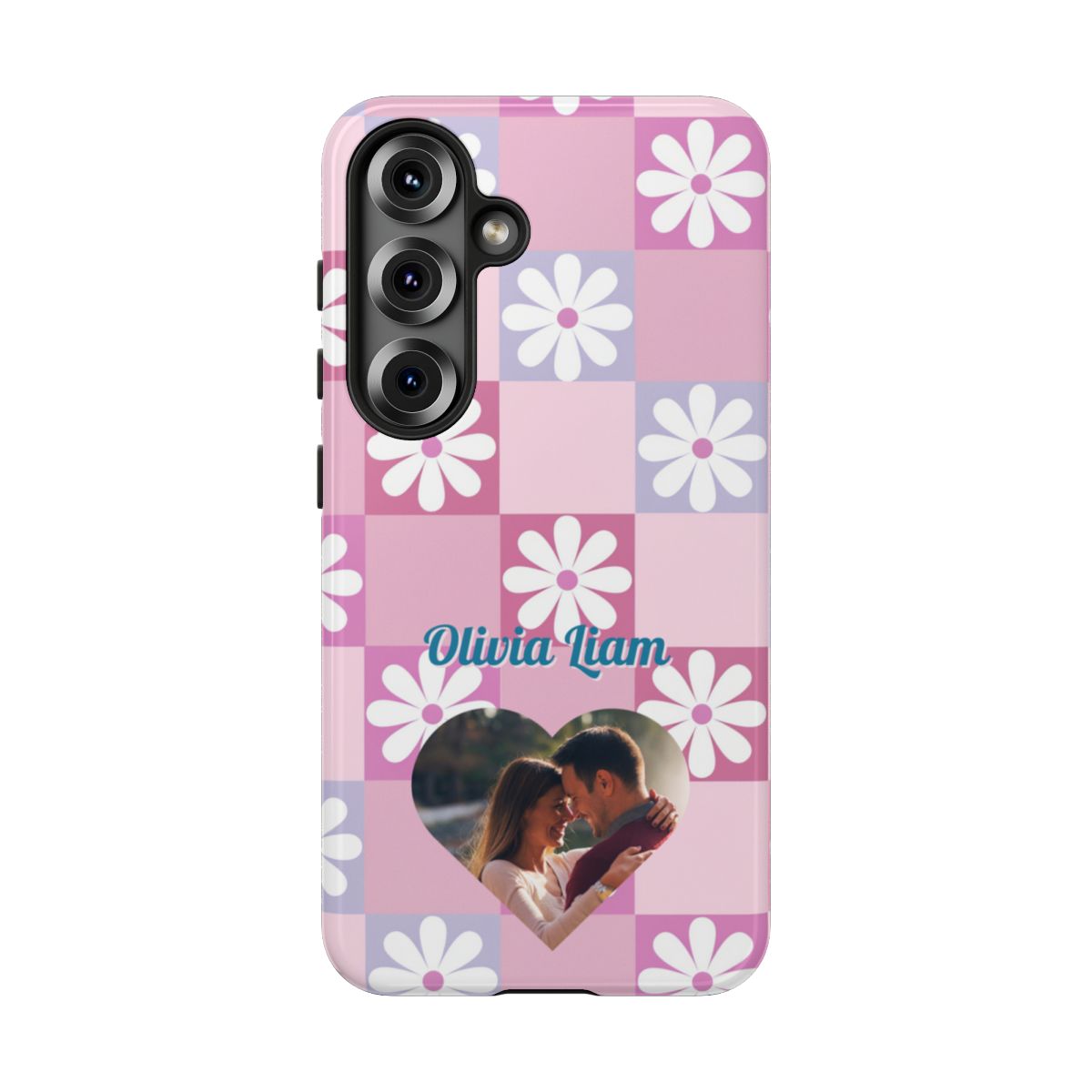 Personalized Pink Floral Checkered Tough Case