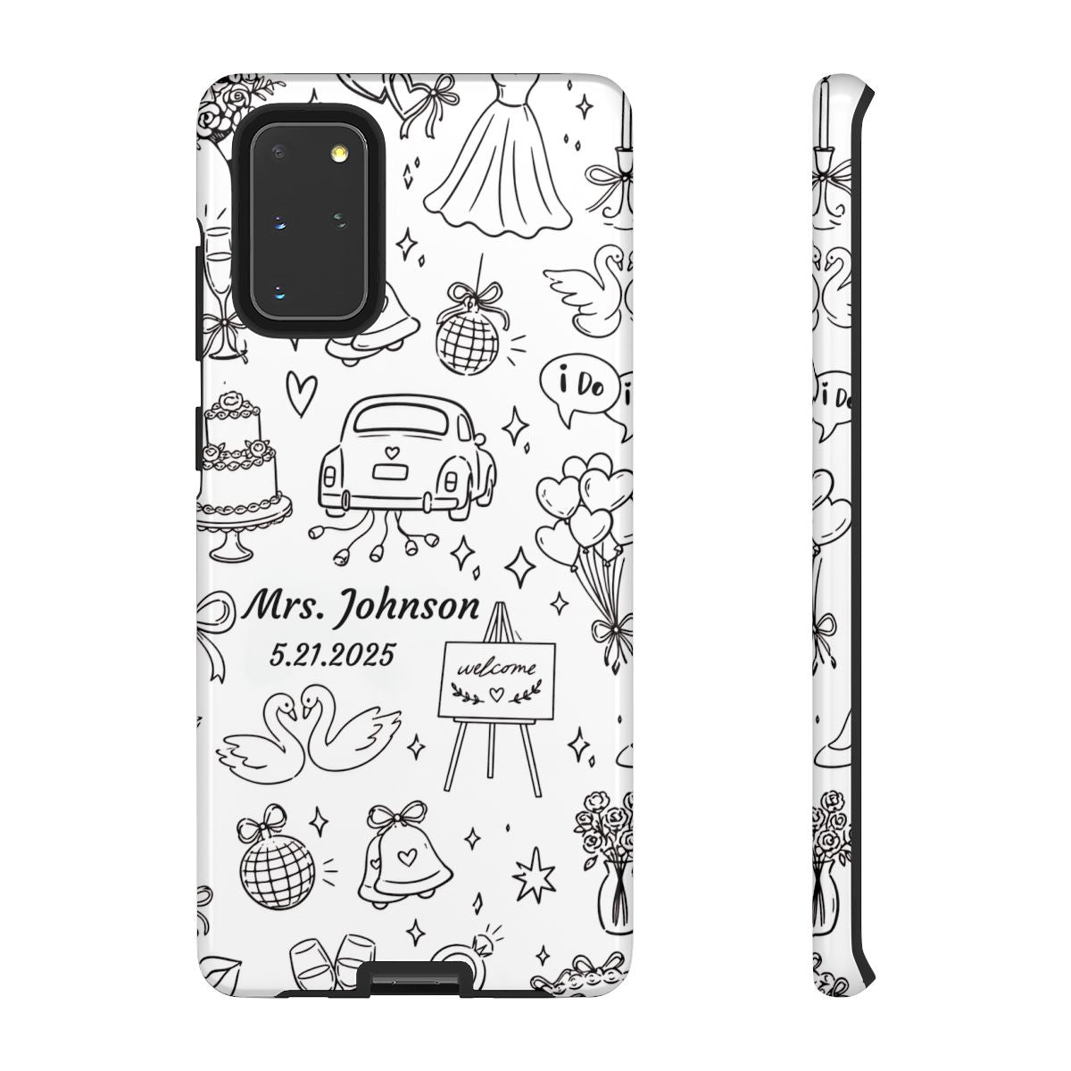Black Wedding Phone Case – Personalized Name & Date Gift