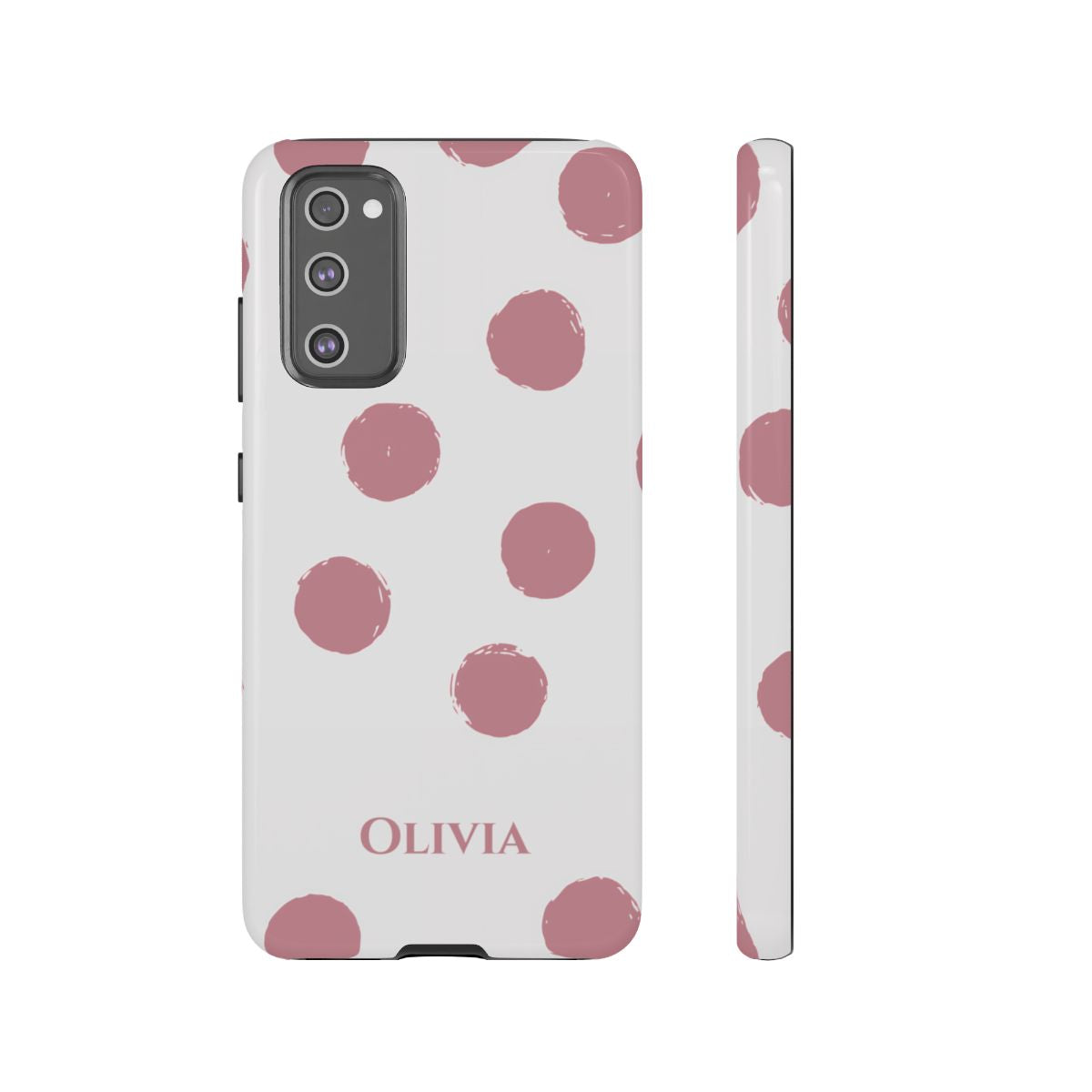 Personalized Pink Polka Dot Phone Case – Custom Name White Blush Aesthetic
