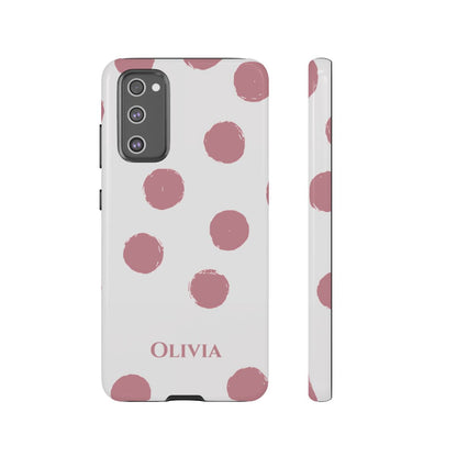 Personalized Pink Polka Dot Phone Case – Custom Name White Blush Aesthetic