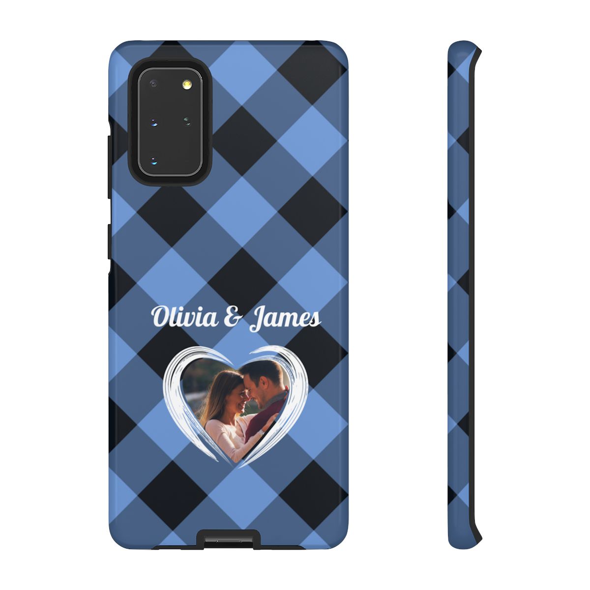 Personalized Blue Plaid Phone Case - Custom Photo & Name