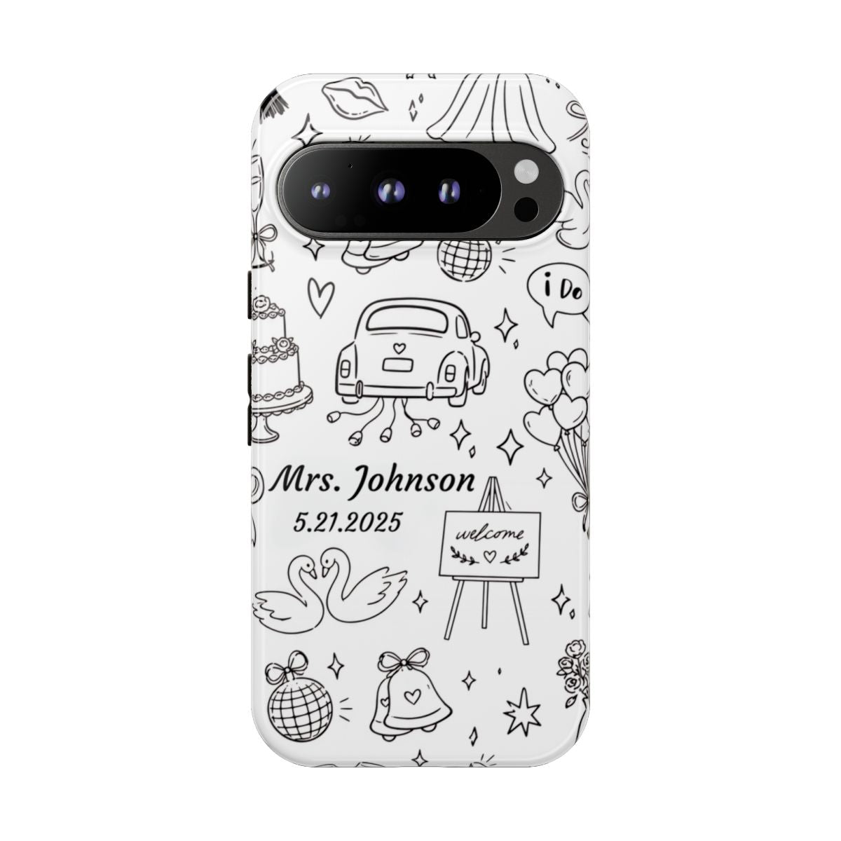 Black Wedding Phone Case – Personalized Name & Date Gift