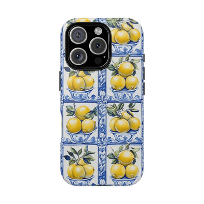 Amalfi Lemon Tile Phone Case - Mediterranean Blue & Yellow