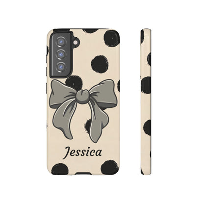 Personalized Polka Dot Bow Phone Case – Custom Name Coquette Retro Aesthetic