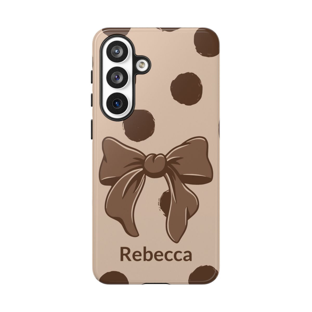 Personalized Brown Polka Dot Bow Phone Case – Custom Name Coquette Retro Aesthetic