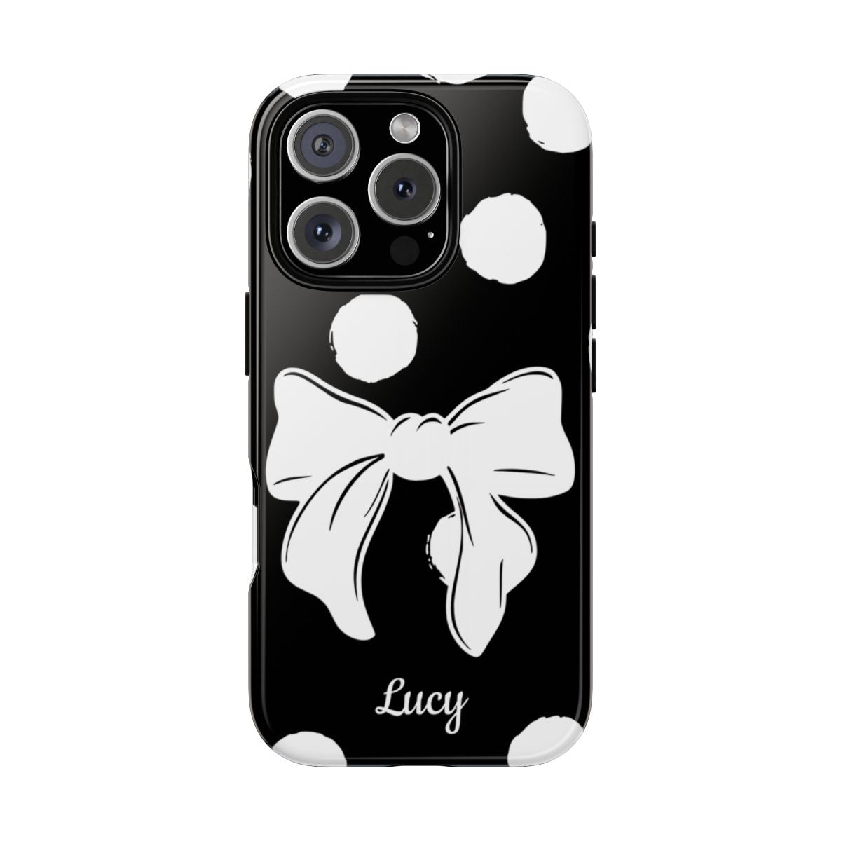 Personalized Black Polka Dot Bow Phone Case – Custom Name Coquette Retro Aesthetic