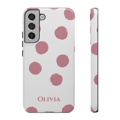 Personalized Pink Polka Dot Phone Case – Custom Name White Blush Aesthetic