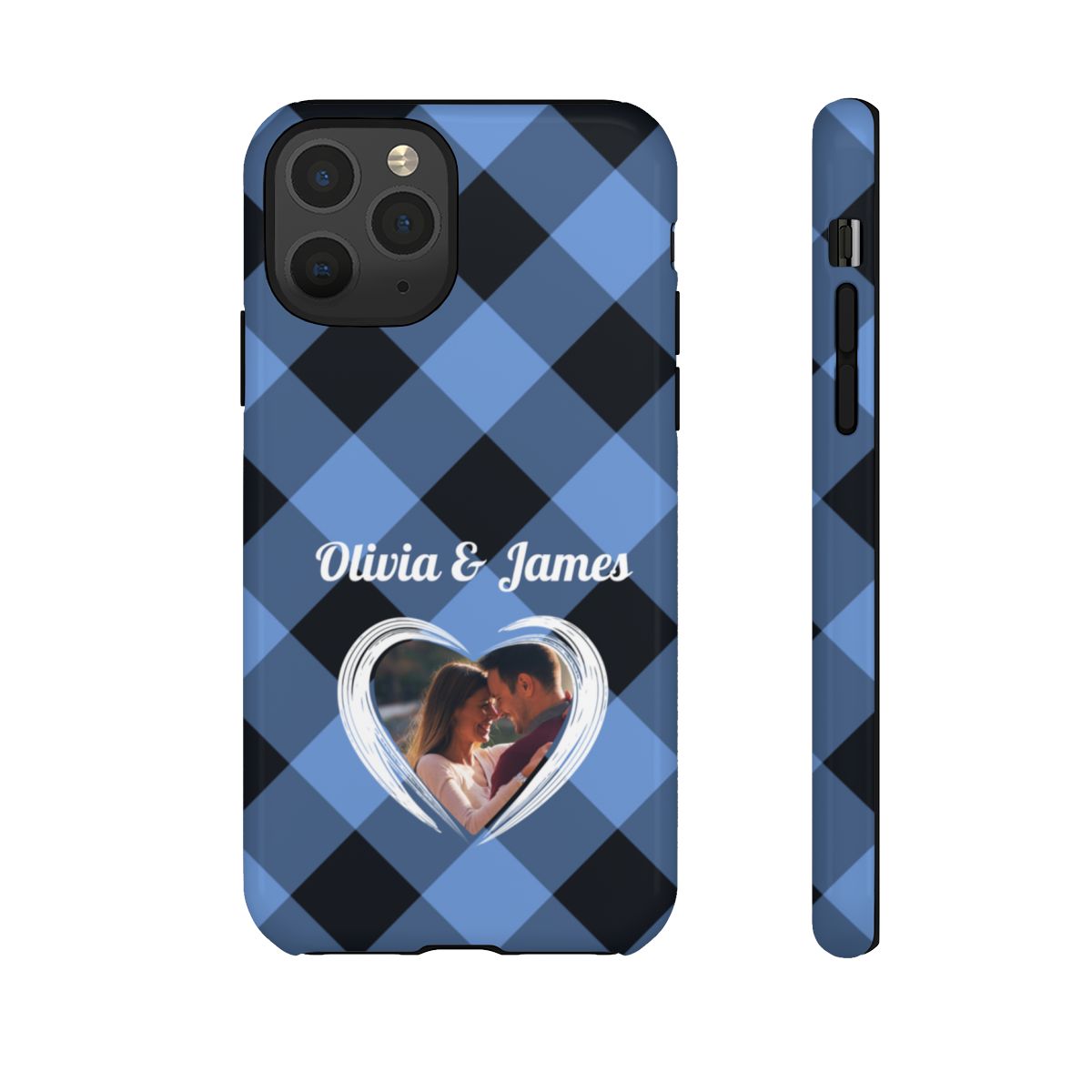 Personalized Blue Plaid Phone Case - Custom Photo & Name