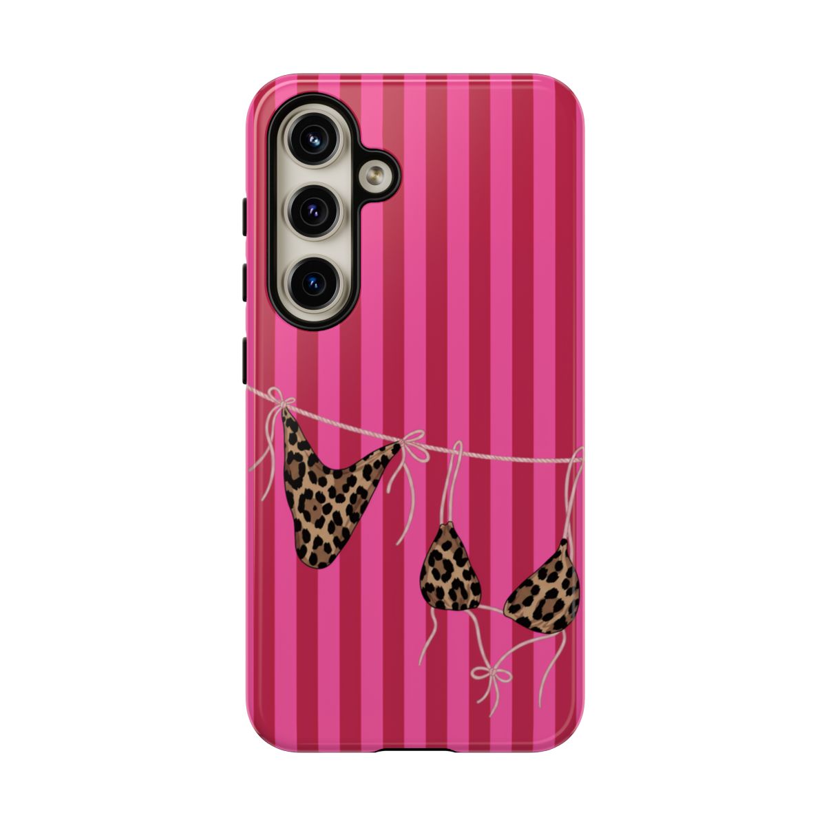 Leopard Bikini Striped Phone Case – Trendy Summer Beach Aesthetic
