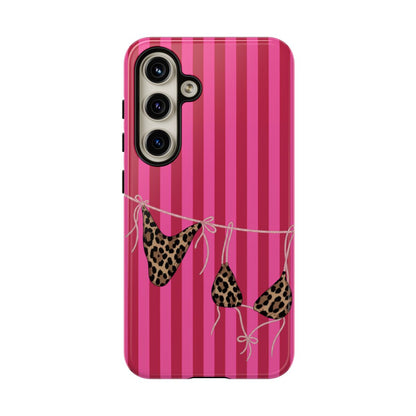 Leopard Bikini Striped Phone Case – Trendy Summer Beach Aesthetic