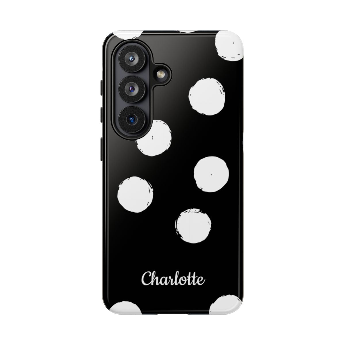 Personalized Black Polka Dot Phone Case – Custom Name Bold Monochrome Aesthetic