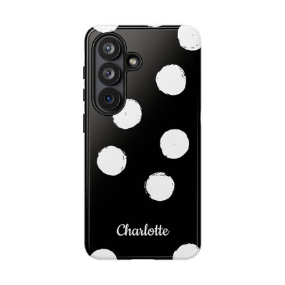 Personalized Black Polka Dot Phone Case – Custom Name Bold Monochrome Aesthetic
